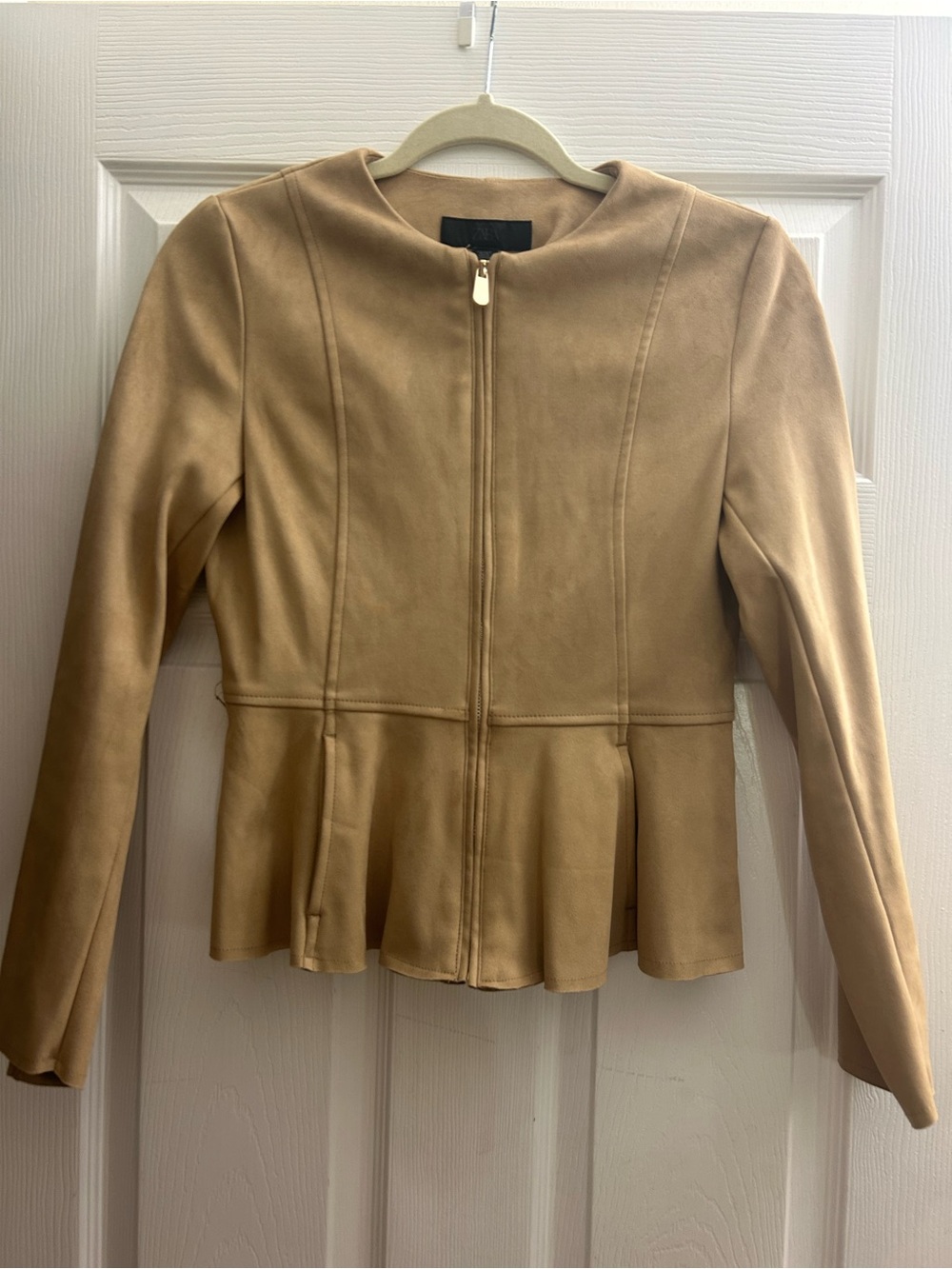 Zara Tan Peplum Zip Front Blazer Jacket